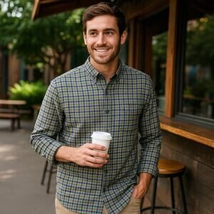 Vintage johnnie-O Hangin’ Out plaid flannel shirt L blue/green 100% cotton